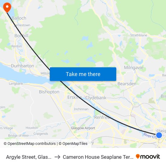 Argyle Street, Glasgow to Cameron House Seaplane Terminal map