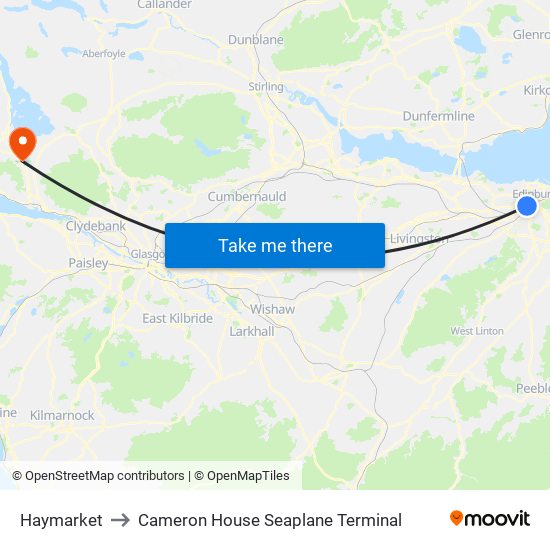 Haymarket to Cameron House Seaplane Terminal map