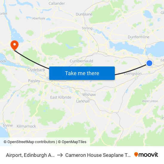 Airport, Edinburgh Airport to Cameron House Seaplane Terminal map