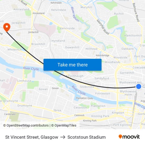 St Vincent Street, Glasgow to Scotstoun Stadium map