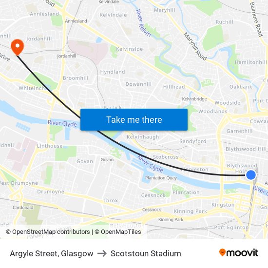 Argyle Street, Glasgow to Scotstoun Stadium map