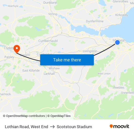 Lothian Road, West End to Scotstoun Stadium map