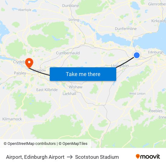 Airport, Edinburgh Airport to Scotstoun Stadium map