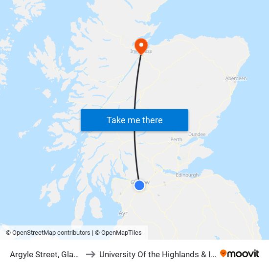 Argyle Street, Glasgow to University Of the Highlands & Islands map