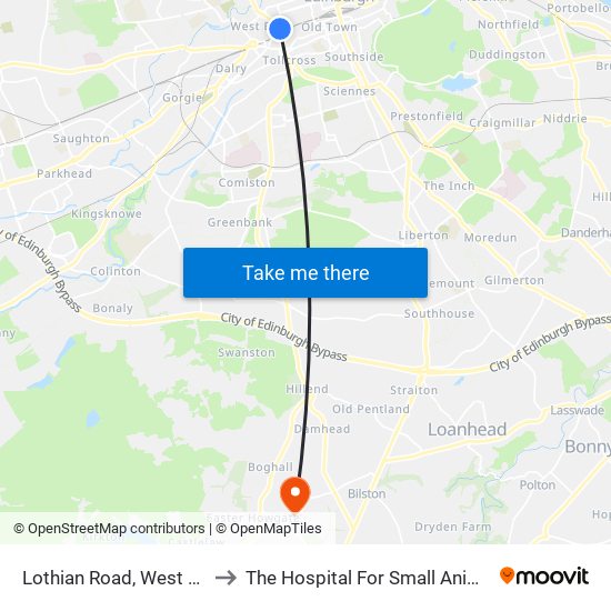 Lothian Road, West End to The Hospital For Small Animals map
