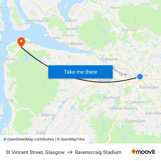 St Vincent Street, Glasgow to Ravenscraig Stadium map