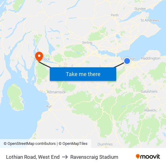 Lothian Road, West End to Ravenscraig Stadium map