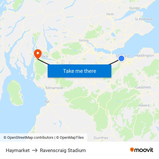 Haymarket to Ravenscraig Stadium map