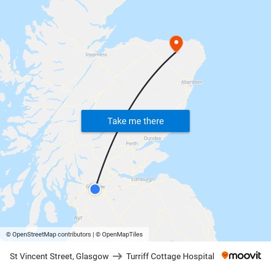 St Vincent Street, Glasgow to Turriff Cottage Hospital map