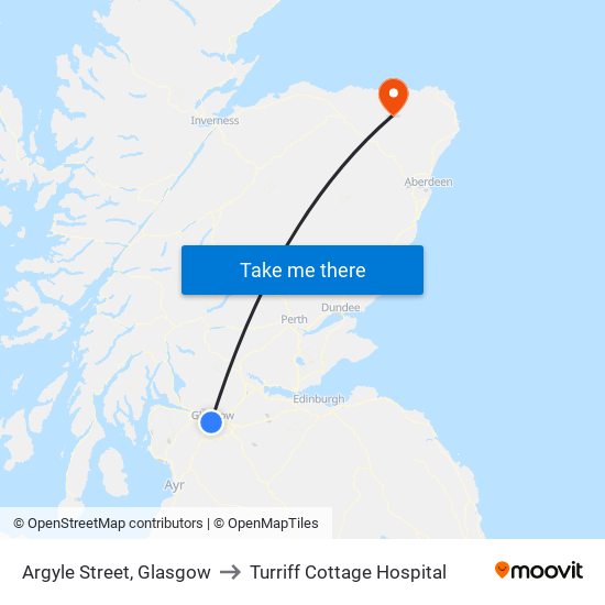 Argyle Street, Glasgow to Turriff Cottage Hospital map