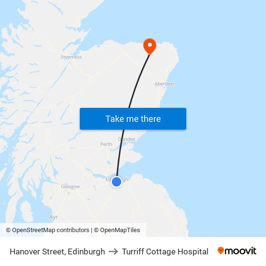 Hanover Street, Edinburgh to Turriff Cottage Hospital map