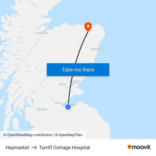 Haymarket to Turriff Cottage Hospital map