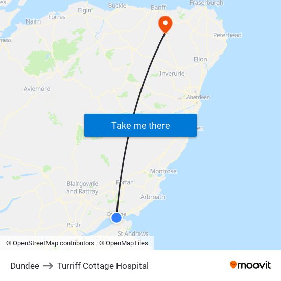 Dundee to Turriff Cottage Hospital map