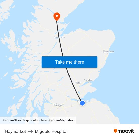 Haymarket to Migdale Hospital map