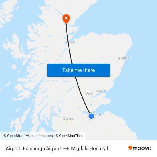 Airport, Edinburgh Airport to Migdale Hospital map