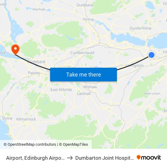 Airport, Edinburgh Airport to Dumbarton Joint Hospital map