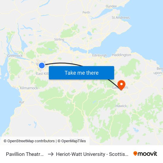 Pavillion Theatre, Glasgow to Heriot-Watt University - Scottish Borders Campus map