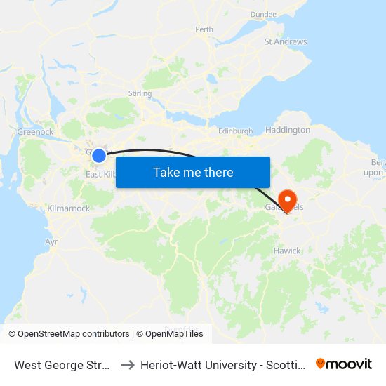 West George Street, Glasgow to Heriot-Watt University - Scottish Borders Campus map