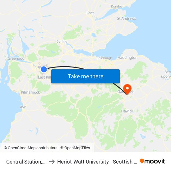 Central Station, Glasgow to Heriot-Watt University - Scottish Borders Campus map