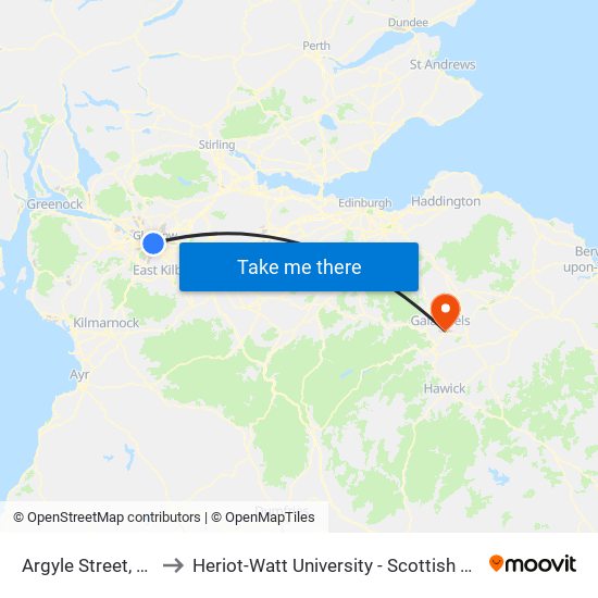 Argyle Street, Glasgow to Heriot-Watt University - Scottish Borders Campus map