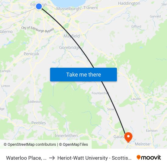 Waterloo Place, Edinburgh to Heriot-Watt University - Scottish Borders Campus map