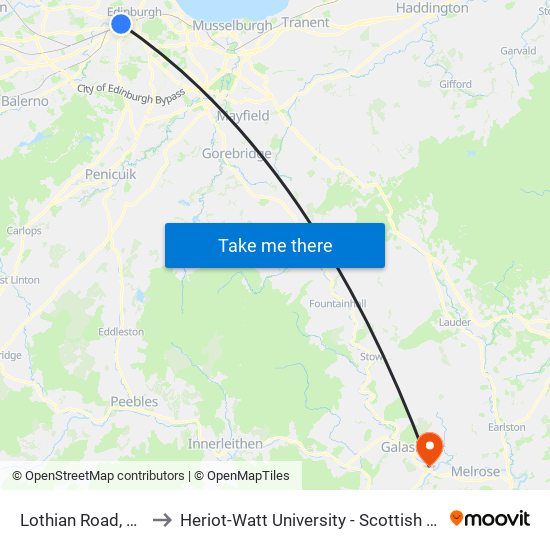 Lothian Road, West End to Heriot-Watt University - Scottish Borders Campus map