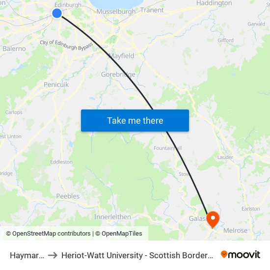 Haymarket to Heriot-Watt University - Scottish Borders Campus map