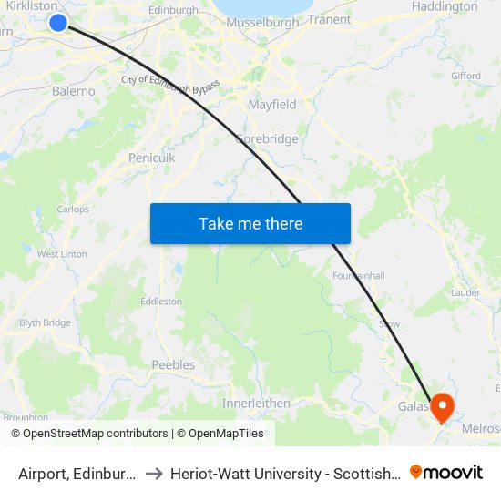 Airport, Edinburgh Airport to Heriot-Watt University - Scottish Borders Campus map