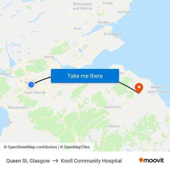 Queen St, Glasgow to Knoll Community Hospital map