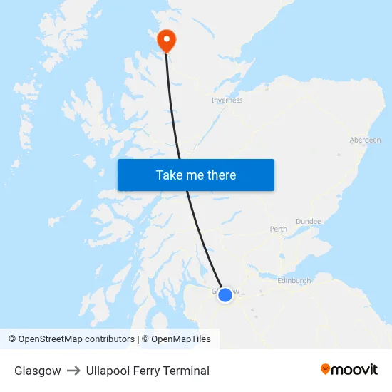 Glasgow to Ullapool Ferry Terminal map