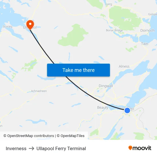 Inverness to Ullapool Ferry Terminal map