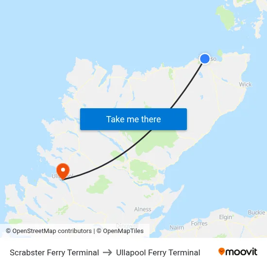 Scrabster Ferry Terminal to Ullapool Ferry Terminal map