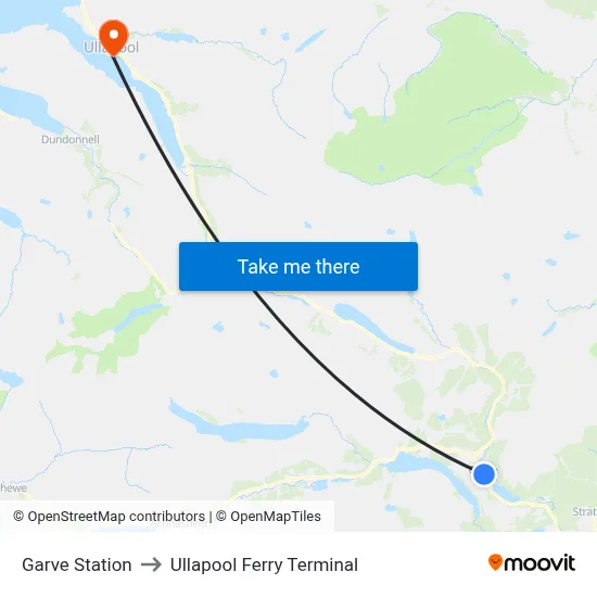Garve Station to Ullapool Ferry Terminal map