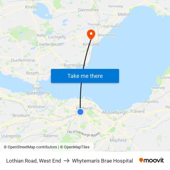 Lothian Road, West End to Whyteman's Brae Hospital map
