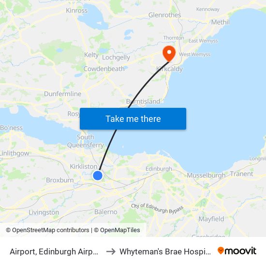 Airport, Edinburgh Airport to Whyteman's Brae Hospital map