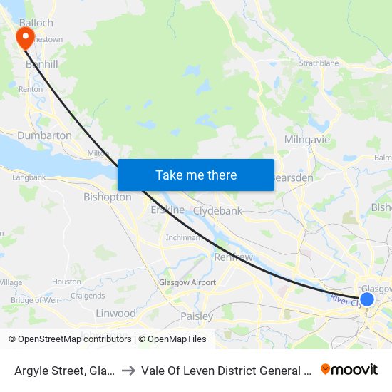 Argyle Street, Glasgow to Vale Of Leven District General Hospital map