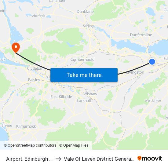 Airport, Edinburgh Airport to Vale Of Leven District General Hospital map
