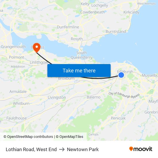 Lothian Road, West End to Newtown Park map