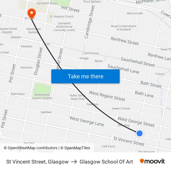 St Vincent Street, Glasgow to Glasgow School Of Art map