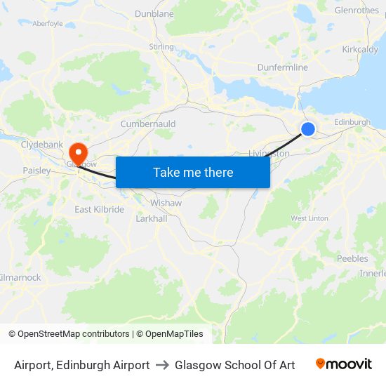 Airport, Edinburgh Airport to Glasgow School Of Art map