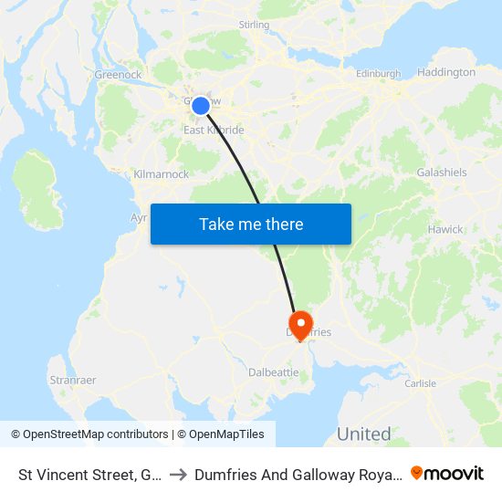 St Vincent Street, Glasgow to Dumfries And Galloway Royal Infirmary map