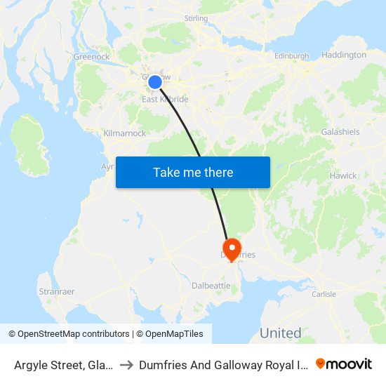 Argyle Street, Glasgow to Dumfries And Galloway Royal Infirmary map