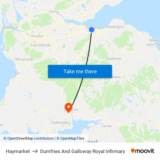 Haymarket to Dumfries And Galloway Royal Infirmary map