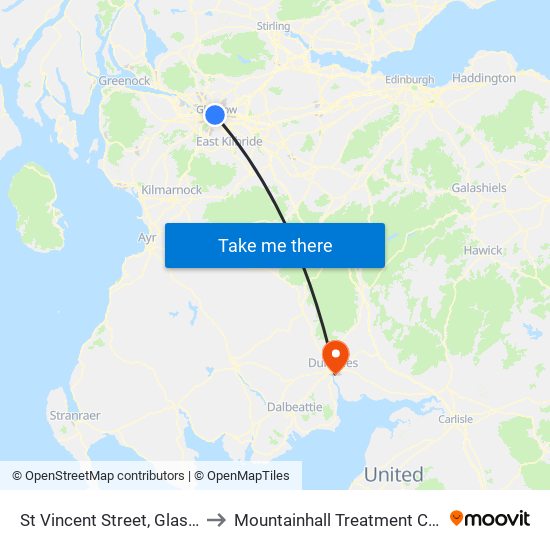 St Vincent Street, Glasgow to Mountainhall Treatment Centre map