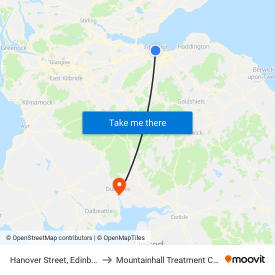 Hanover Street, Edinburgh to Mountainhall Treatment Centre map