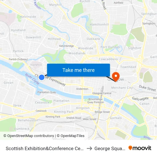 Scottish Exhibition&Conference Cent, Stobcross Road Glasgow Glasgow G3 8 to George Square map
