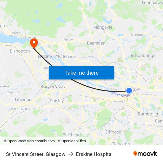 St Vincent Street, Glasgow to Erskine Hospital map