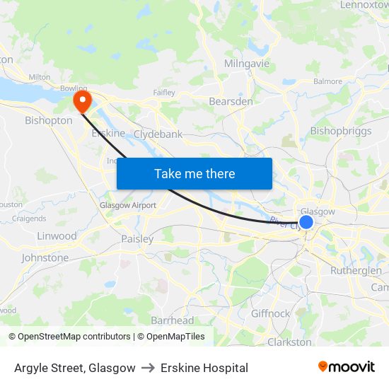 Argyle Street, Glasgow to Erskine Hospital map