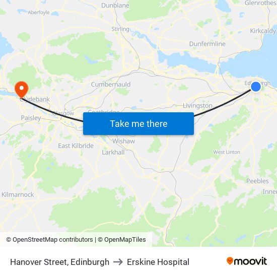 Hanover Street, Edinburgh to Erskine Hospital map