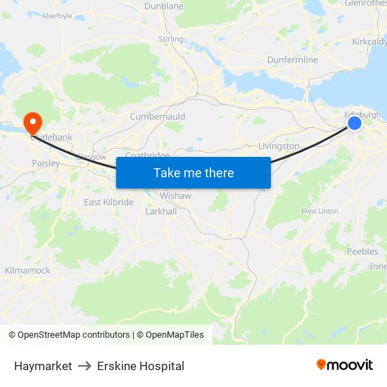 Haymarket to Erskine Hospital map